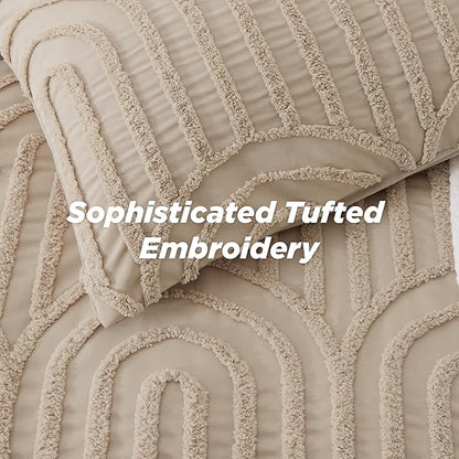Bedsure Boho Tufted Khaki Twin/Twin XL Comforter, GentleSoft™ 2 Pieces Boho Farmhouse Decor Bedding, Arch Shabby Chic Bedding for All Seasons, 1 Bed Comforter, 1 Pillow Shams, 68x88 Inches