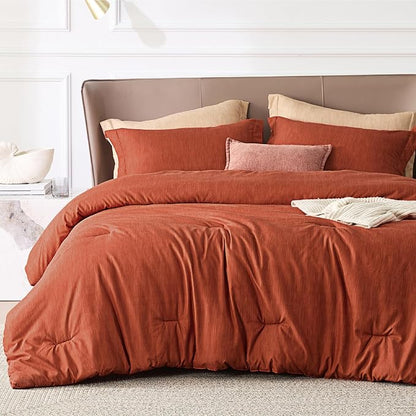 Bedsure Queen Comforter Set - Burnt Orange Soft Bedding for All Seasons, Cationic Dyed Bed Set, 3 Pieces, 1 Queen Size Comforter (90"x90") and 2 Pillow Shams (20"x26"+2")
