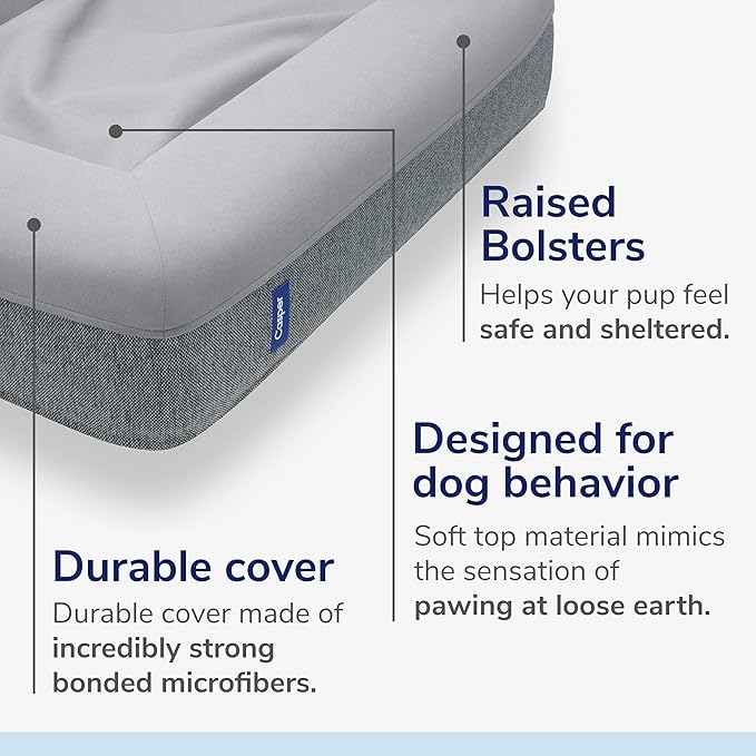 Casper Dog Bed, Plush Memory Foam, Large, Gray