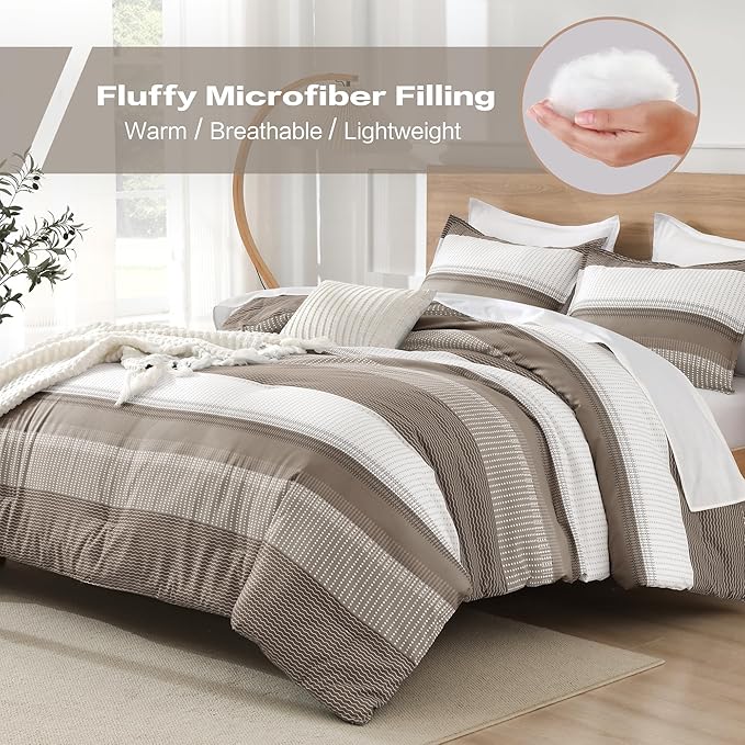 Litanika Comforter Set King Size Hazel - 3 Pieces Lightweight Colorblock Stripe Fluffy Bedding Comforter Sets, All Season Bed Set