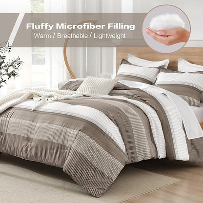 Litanika Comforter Set King Size Hazel - 3 Pieces Lightweight Colorblock Stripe Fluffy Bedding Comforter Sets, All Season Bed Set