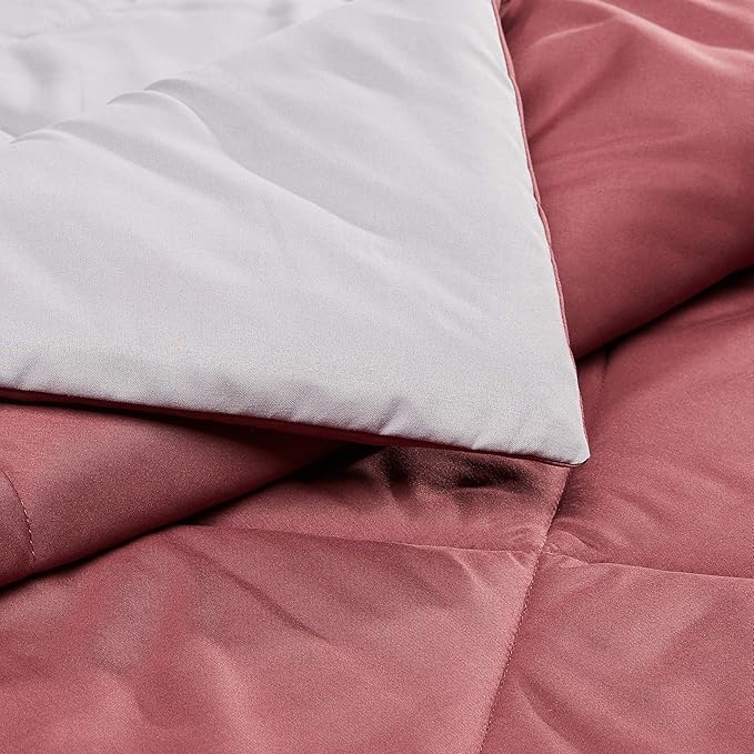 Amazon Basics Reversible Lightweight Microfiber All Season Comforter Blanket, Twin/Twin XL, Burgundy/Grey