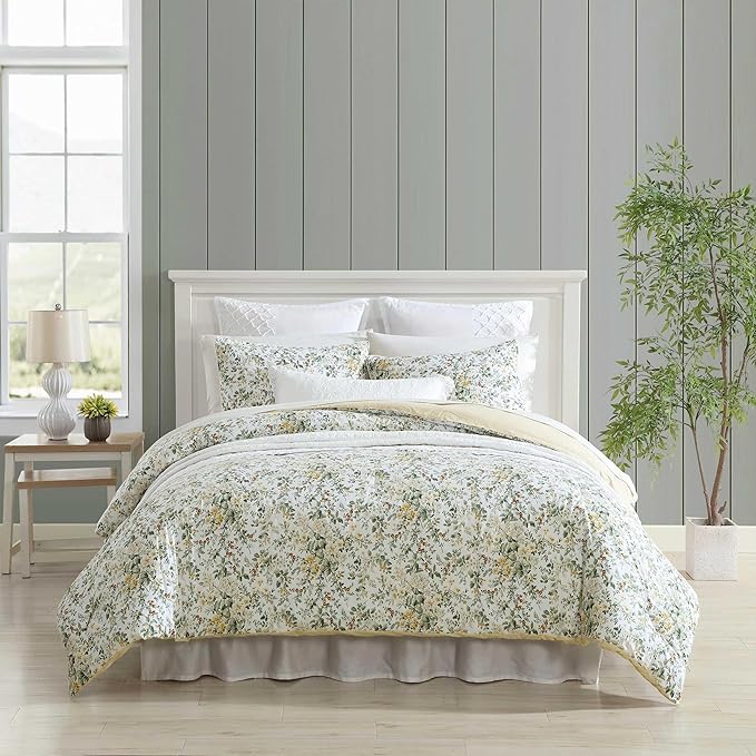 Laura Ashley - King Comforter Set, Soft Cotton Bedding with Matching Shams, Floral Home Decor, Oeko-Tex Certified (Country Meadow Gold, King)