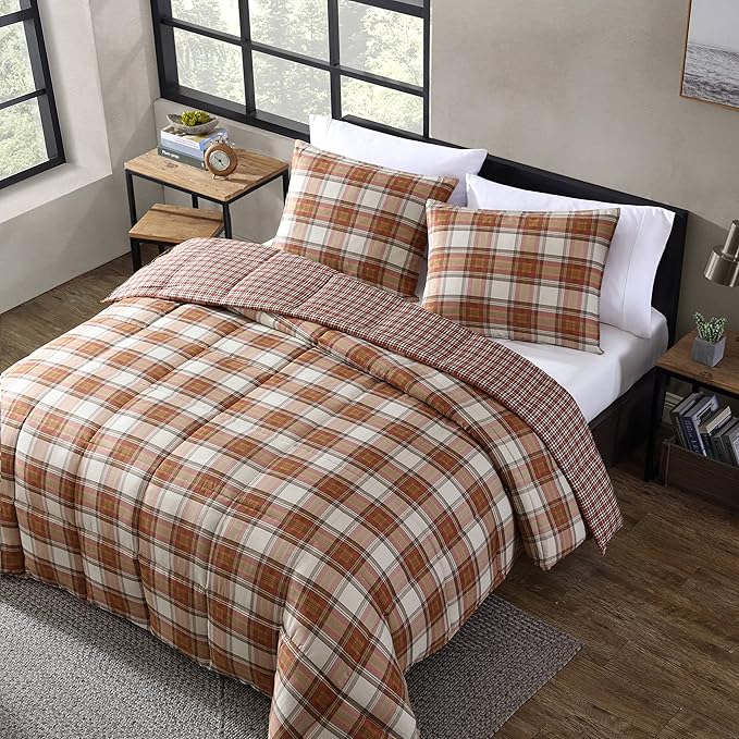 Eddie Bauer - King Comforter Set, Reversible Alt Down Bedding with Matching Shams, Breathable Home Decor for All Seasons (Edgewood Red/Beige, King)