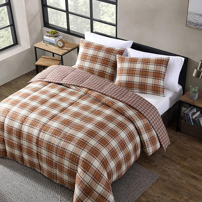 Eddie Bauer - King Comforter Set, Reversible Alt Down Bedding with Matching Shams, Breathable Home Decor for All Seasons (Edgewood Red/Beige, King)