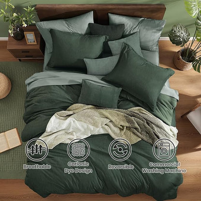 Monbix Super King Size Comforter Set, Deep Forest Bedding Set Reversible, Comforter Set 7 Pieces, Cationic Dyeing Bed in a Bag with Comforter, Sheets, Pillowcases & Shams