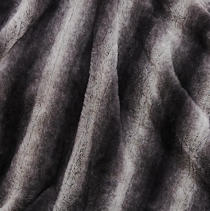 Electric Heated Blanket Throw Size 50"x60", Fast Heating Throw, Plush Faux Fur for Sofa & Office,4 Heating Levels & 4 Hours Auto Off, Machine Washable, Gifts for Family-Gray White