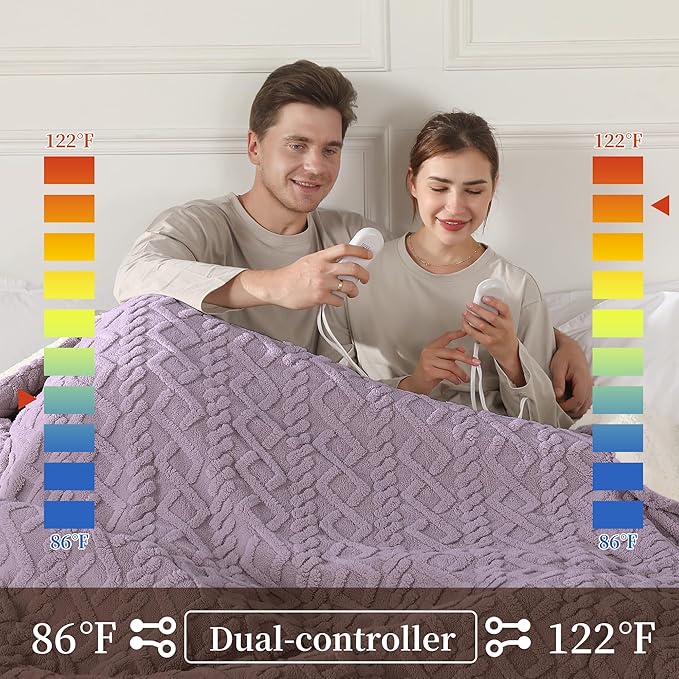 Heated Blanket Electric King Size, Machine Washable Plush Heated Blanket with Dual Control 5 Heating Levels & 10 Hours Auto Off, Fast Heating & Overheat Protection, 100" x 90", Lavender Violet