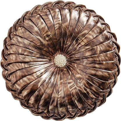EUCIOR Round Decorative Pillow,Handmade Circle Pillow,Smooth Metallic Leather Round Pillows for Couch Home Decor Bedroom Living Room Bed Sofa