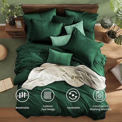 Monbix Queen Comforter Set - 7 Pieces Cationic Dyeing Emerald Green Bed in a Bag Queen Bedding Sets with Comforter, Sheets, Pillowcases & Shams, Reversible Bedding Comforters Sets