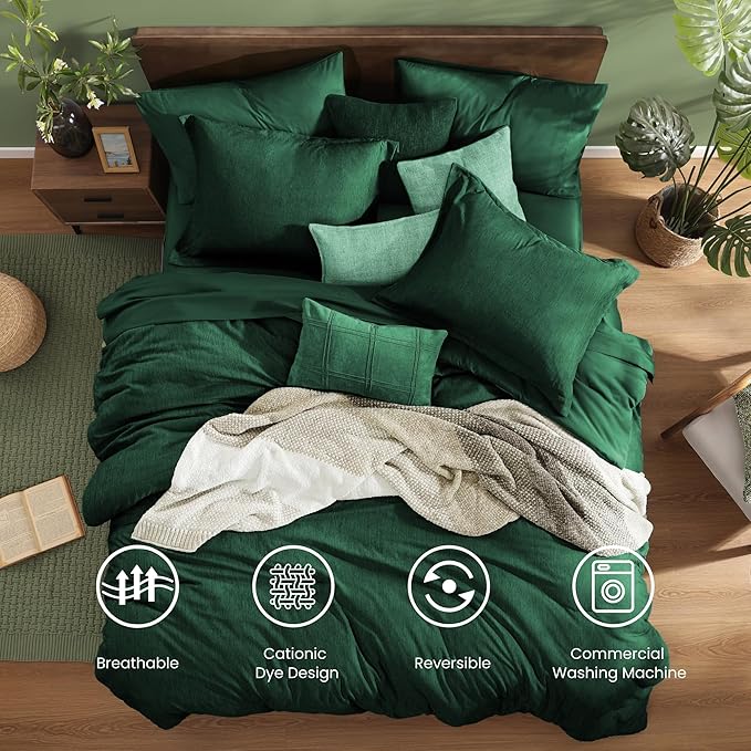 Monbix Full Size Comforter Set, Emerald Green Bedding Comforter for Full Size Bed Set Reversible, Bedding Sets Full 7 Pieces, Cationic Dyeing Bed in a Bag with Comforter, Sheets, Pillowcases & Shams