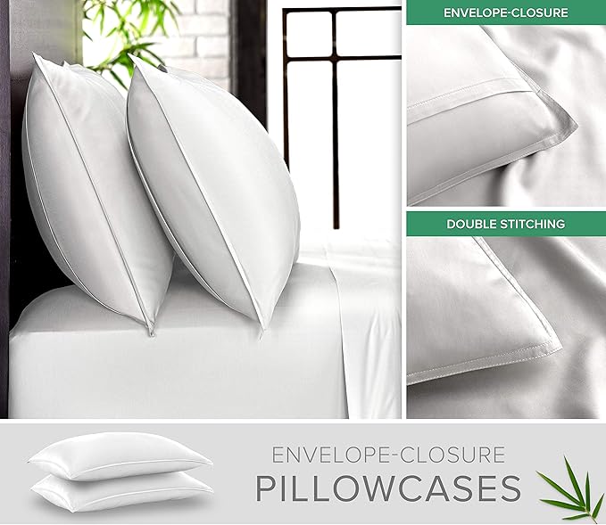Pure Bamboo King Sheets, Genuine 100% Organic Viscose Derived from Bamboo Bed Sheet Set, Soft & Cooling, Double Stitching, 2 Year Quality Promise (King, White) (Pack of 2)