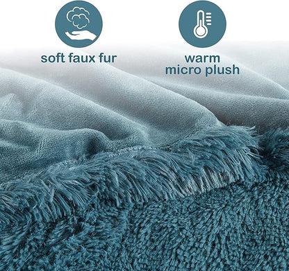 Codi Fuzzy Shaggy Fur Electric Blanket Throw | Teal 50x60 | Super Soft Couch Heated Throws | 6 Heating Levels & 4 Time Settings with Auto Shut Off, 6ft Power Cord | Washable