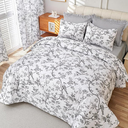 EVENHUG Queen Comforter Set 7 Pieces Lightweight Soft Queen Size Comforters for All Season Floral Bedding Sets Bed in a Bag with Flat Sheet and Fitted Sheet Pillowcases (90"x90")