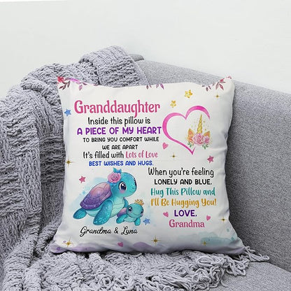 Hyturtle Personalized Granddaughter Pillow (Insert Included) Gifts from Grandma - Birthday Graduation Gifts for Granddaughter - Sea Turtle Custom Name Sofa Couch Cushion Home Decor Pillow