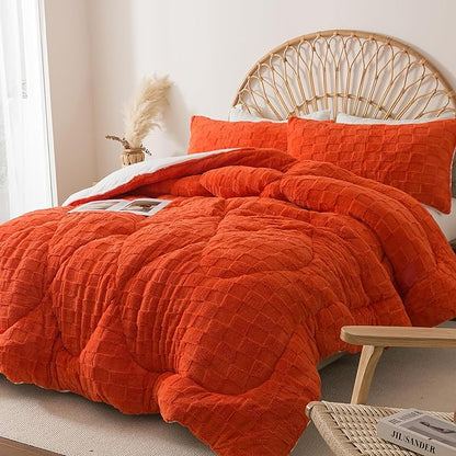 ELNIDO QUEEN® Fluffy Comforter Set Twin, Burnt Orange Winter Fleece Comforter Ultra Soft & Extra Pluffy Plush Comforter Set, Cozy Fuzzy Bed Comforter 2 Pieces (1Comforter, 1 Pillowcase),88x64 inch