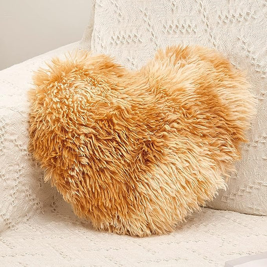 MOOWOO Fluffy Heart Pillow, Faux Fur Throw Pillow,Sherpa Plush Fluffy, Cute Soft Throw Cushion, Valentines Day,Thanks Giving Days,Christmas Day Decorative for Home Bed Couch Heart Shape