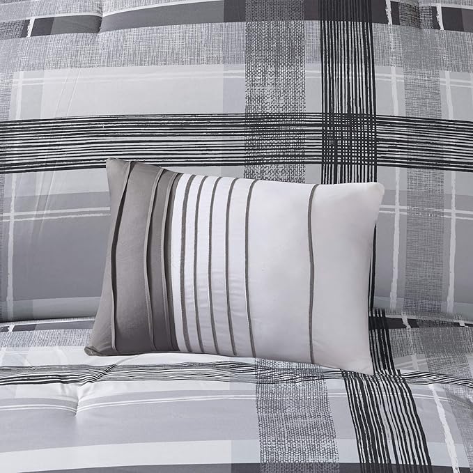 Intelligent Design Rudy Cozy Comforter Casual Cabin Lodge Plaid Design, All Season, Hypoallergenic Cover, Soft Bedding Set with Matching Sham, Decorative Pillow, Black Twin / Twin XL