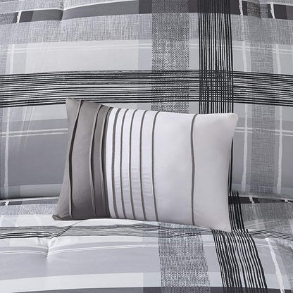 Intelligent Design Rudy Cozy Comforter Casual Cabin Lodge Plaid Design, All Season, Hypoallergenic Cover, Soft Bedding Set with Matching Sham, Decorative Pillow, Black Twin / Twin XL