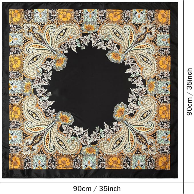 AWAYTR 35” Satin Large Square Head Scarves - 4PCS Silk Like Neck Scarf Hair Sleeping Wraps Satin Silk Scarfs for Women