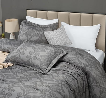 Queen Comforter Set 3 Piece Paisley Grey by Utopia Bedding Floral Comforters Queen Size Bedding Comforters Set Down Alternative Soft Bed Set 1 Comforter(88 x 88 inches) 2 Pillow Shams(20 x 26 inches)