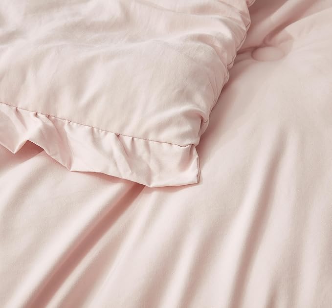 Chezmoi Collection Nora Blush Comforter Set Oversized Queen 3-Piece Lightweight Soft Stone-Washed Ruffled Shabby Chic Bedding for All Season