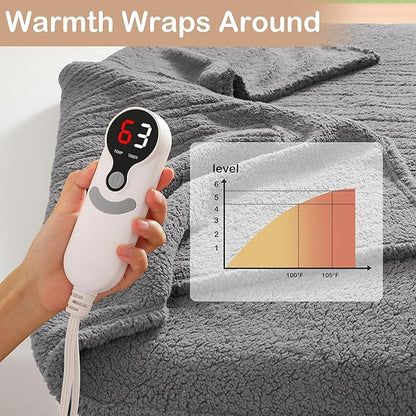 Electric Heated Blanket Full Size 72"×84" with 9 Heating Levels & 1-10Hs Auto Off，Double Sided Plush Sherpa, Energy Efficient, Machine Washable, for Couch & Bed, Light Gray