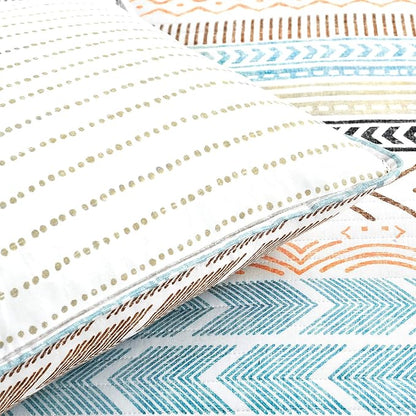 Lush Decor Hygge Geo Pattern Striped 3 Piece Quilt Bedding Set, King, Neutral & Multicolored