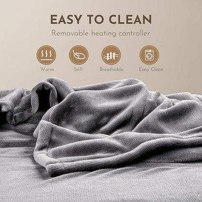 Electric Heated Blanket 72"x84" Full Size Flannel Heated Blanket, Cozy & Warm for All Night, 4 Heat Settings & 10 Hours Auto Off, Machine Washable,Light Grey
