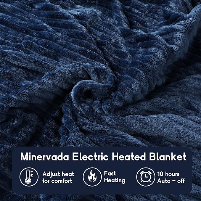 Heated Blanket Electric Blanket Twin Size 62''x84'' with 10 Heating Levels, 12 Hour Auto Shut Off, Machine Washable, Soft Flannel Warming Blanket for Couch, Bed, Office - Navy