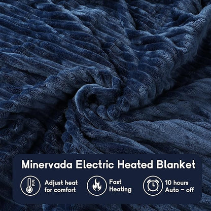 Heated Blanket Electric Blanket Twin Size 62''x84'' with 10 Heating Levels, 12 Hour Auto Shut Off, Machine Washable, Soft Flannel Warming Blanket for Couch, Bed, Office - Navy