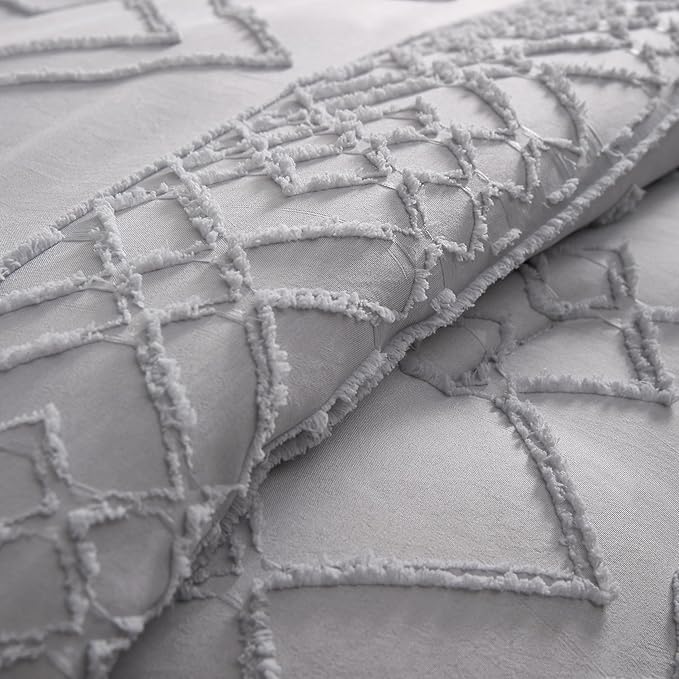 Boho King Size Comforter Set Grey 3 Pieces Tufted Tassel King Comforter Set Prime Lightweight Down Comforter King Size Gray Shabby Chic Boho Bedding Farmhouse Fluffy Comforter Bed Set Gift Choice
