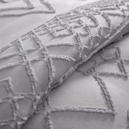 Boho King Size Comforter Set Grey 3 Pieces Tufted Tassel King Comforter Set Prime Lightweight Down Comforter King Size Gray Shabby Chic Boho Bedding Farmhouse Fluffy Comforter Bed Set Gift Choice