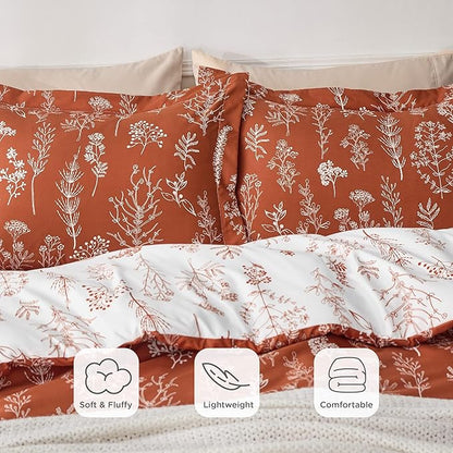 Bedsure California King Comforter Set - Terracotta Bed Set, 3 Pieces Cute Floral Bedding, 1 Soft Reversible Botanical Flowers Comforter and 2 Pillow Shams