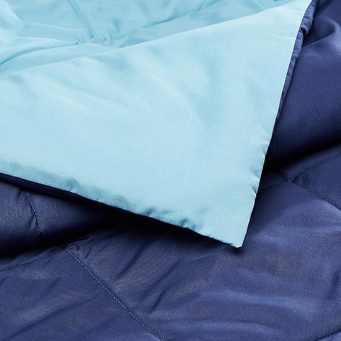 Amazon Basics Soft Reversible Lightweight Microfiber Comforter, Washable, Warm All Season Blanket, Full/Queen, Navy/Sky Blue