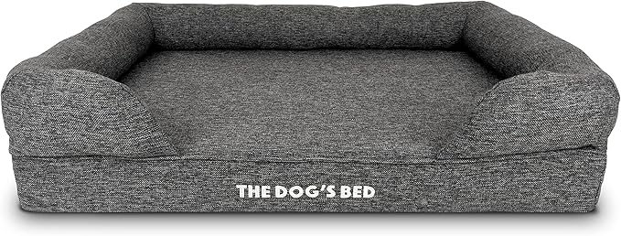 The Dog’s Bed Orthopedic Memory Foam Dog Bed with Bolsters, Linen Fabric, Grey Linen, L