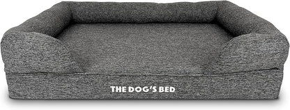 The Dog’s Bed Orthopedic Memory Foam Dog Bed with Bolsters, Linen Fabric, Grey Linen, L