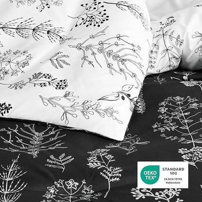 Bedsure California King Comforter Set - Black Bed Set, 3 Pieces Cute Floral Bedding, 1 Soft Reversible Botanical Flowers Comforter and 2 Pillow Shams