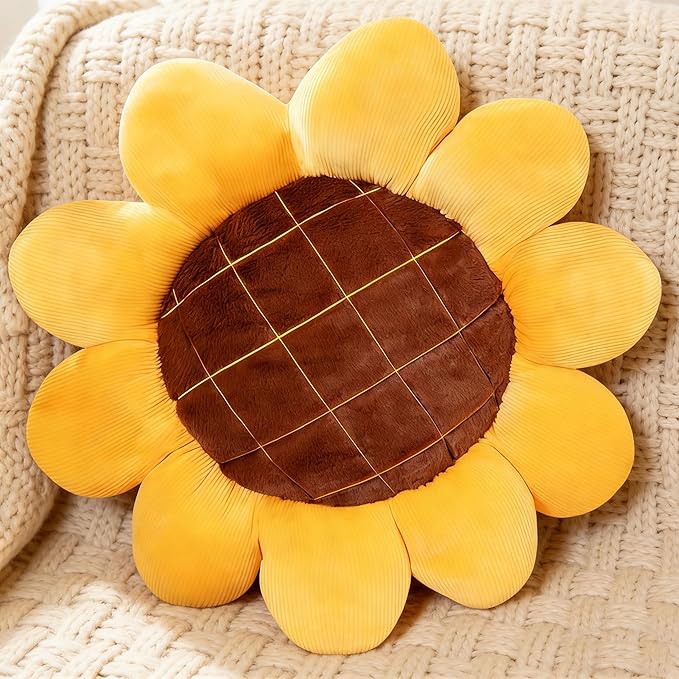 20 inch Sunflowers Shaped Pillow Flower Pillow Aesthetic Decor Soft Plush Pillows Floor Seat Cushion Pillows for Sofa Bed Chair Couch