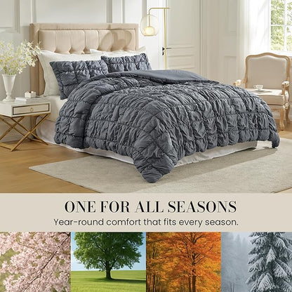 Amélie Home Twin Comforter Set, 2 Pieces Grey Bubble Bedding Set for All Season, Ultra Soft Cozy Comforter, Farmhouse Luxury Gift for Women Home Decor