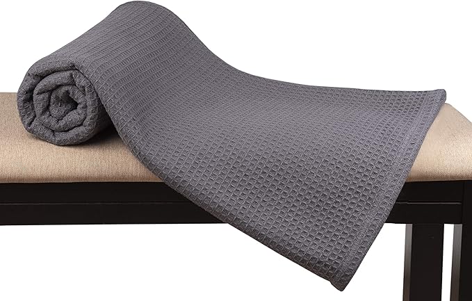 Glamburg 100% Cotton Thermal Bed Blanket, Twin Size, Soft Waffle, All Season, Charcoal
