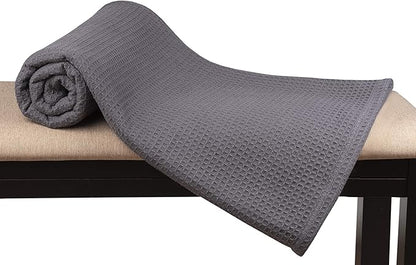 Glamburg 100% Cotton Thermal Bed Blanket, Twin Size, Soft Waffle, All Season, Charcoal