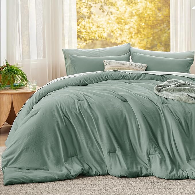 Bedsure Super King Plus Comforter Set, Sage Green Soft Prewashed Bedding for All Seasons, 3 Pieces GentleSoft™ Bed Set, 1 Lightweight Comforter (128"x120") and 2 Pillowcases (20"x36")
