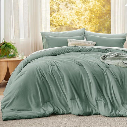 Bedsure Super King Plus Comforter Set, Sage Green Soft Prewashed Bedding for All Seasons, 3 Pieces GentleSoft™ Bed Set, 1 Lightweight Comforter (128"x120") and 2 Pillowcases (20"x36")