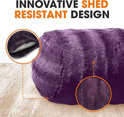 Cheer Collection Faux Fur Bolster Pillows – Soft Decorative Cylinder Pillows for Bed or Couch, Machine Washable – 8” x 24”, Set of 2, Purple