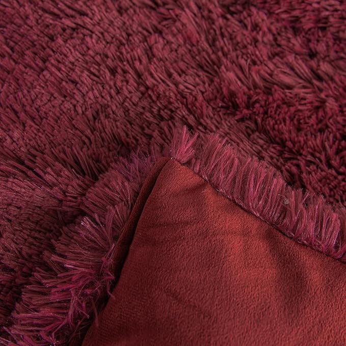 chovy Faux Fur Plush Wine Red Comforter Sets Queen - Ultra Soft Shaggy Flannel Velvet Fluffy Fuzzy 3PC Bedding Set (Comforter x 1 Pillowcases x 2)