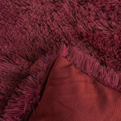 chovy Faux Fur Plush Wine Red Comforter Sets Queen - Ultra Soft Shaggy Flannel Velvet Fluffy Fuzzy 3PC Bedding Set (Comforter x 1 Pillowcases x 2)