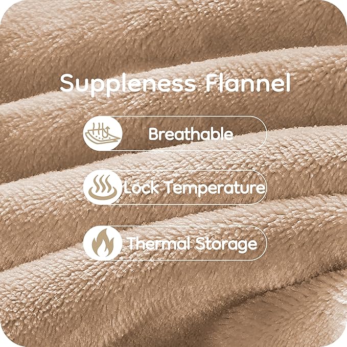 Electric Heated Blanket Full Size 72"×84", Breathable & Luxurious Flannel, Soft Warm Gift with Over-Heat Protection, 4 Heating Levels & 10 H Auto Shut Off, Machine Washable, Light Brown