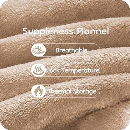 Electric Heated Blanket Full Size 72"×84", Breathable & Luxurious Flannel, Soft Warm Gift with Over-Heat Protection, 4 Heating Levels & 10 H Auto Shut Off, Machine Washable, Light Brown