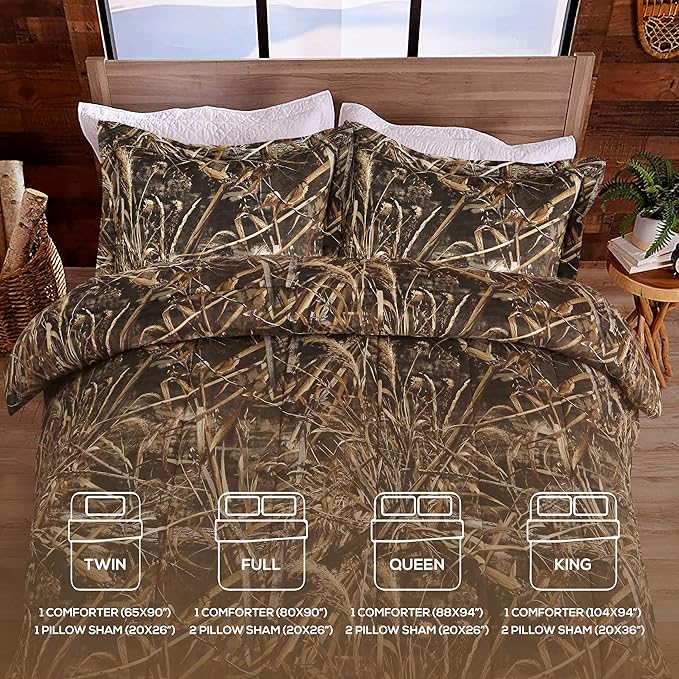 VISI-ONE Realtree Max-5 Camo King 3 Piece Comforter Set – All Season Lightweight Microfiber Bedding, Farmhouse Rustic Décor, Unisex Style for Mancave, Cabin, Lodge, Camping, Outdoor & Modern Spaces